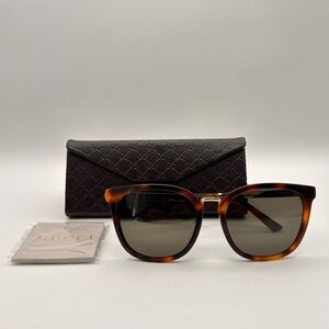 Gucci GG Sunglasses GG0079SK Women's Brown Tortoise Gold Arms Classic Stripe